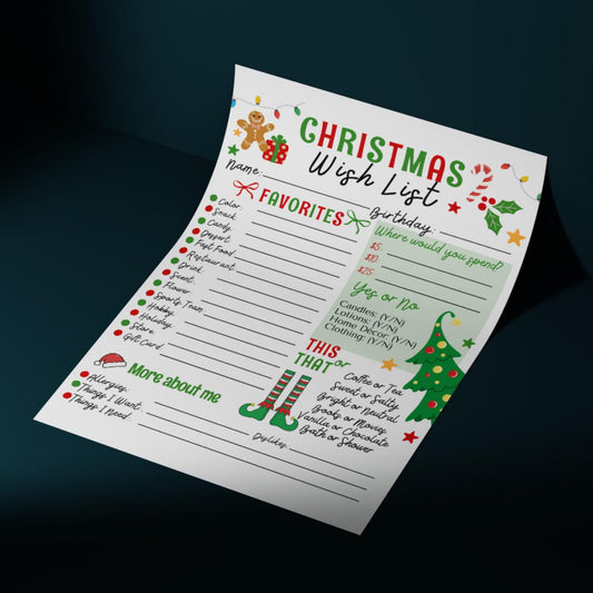 Christmas Wish List Printable, Coworker Secret Santa Survey, Adult Christmas List, Appreciation Holiday Wishlist, PDF 8.5x11 ready