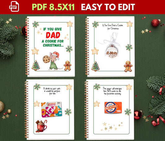If You Give a DAD a Cookie for Christmas, Mouse a cookie. father Christmas Gift. Christmas dad Gifts, editable CANVA template, xmas gift