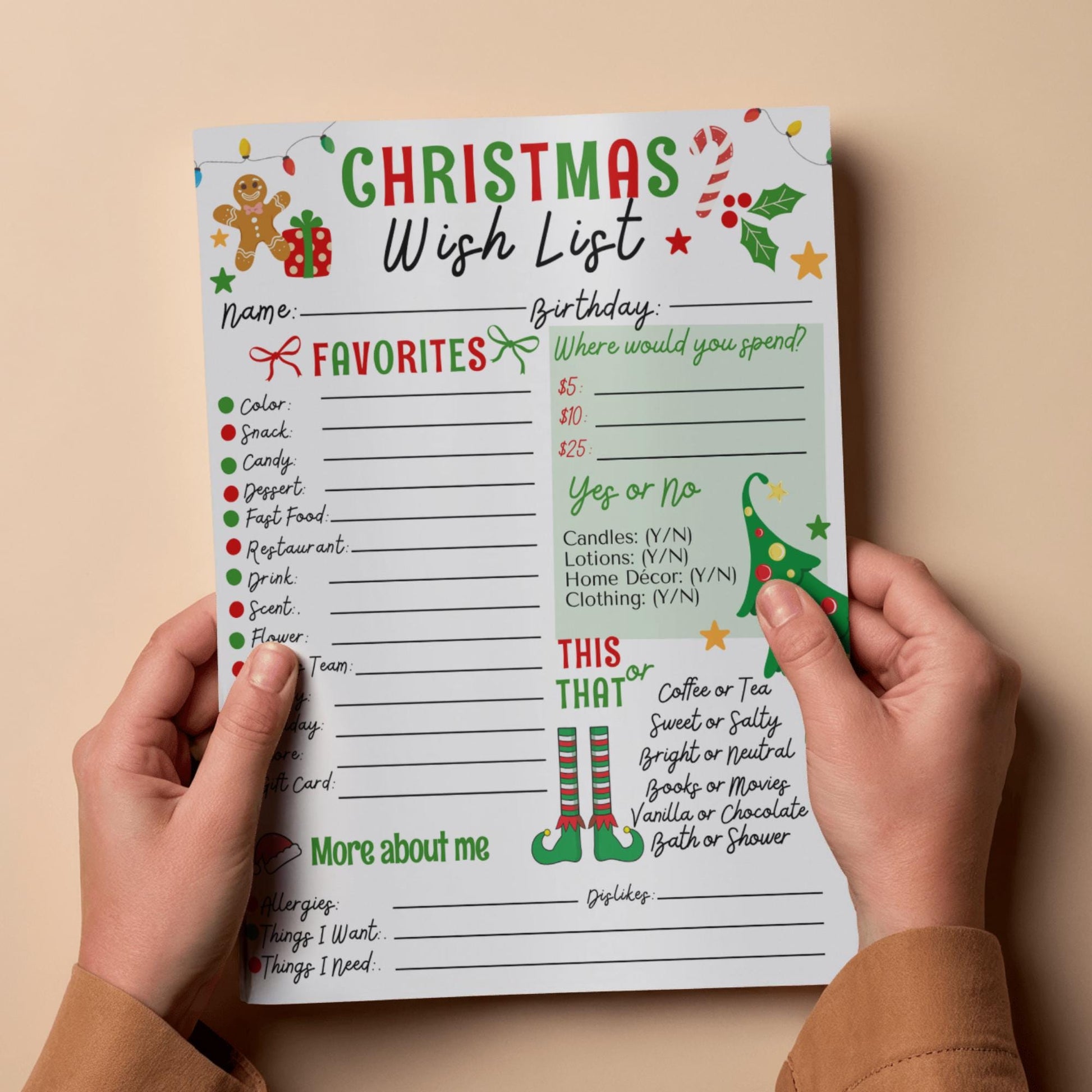 Christmas Wish List Printable, Coworker Secret Santa Survey, Adult Christmas List, Appreciation Holiday Wishlist, PDF 8.5x11 ready