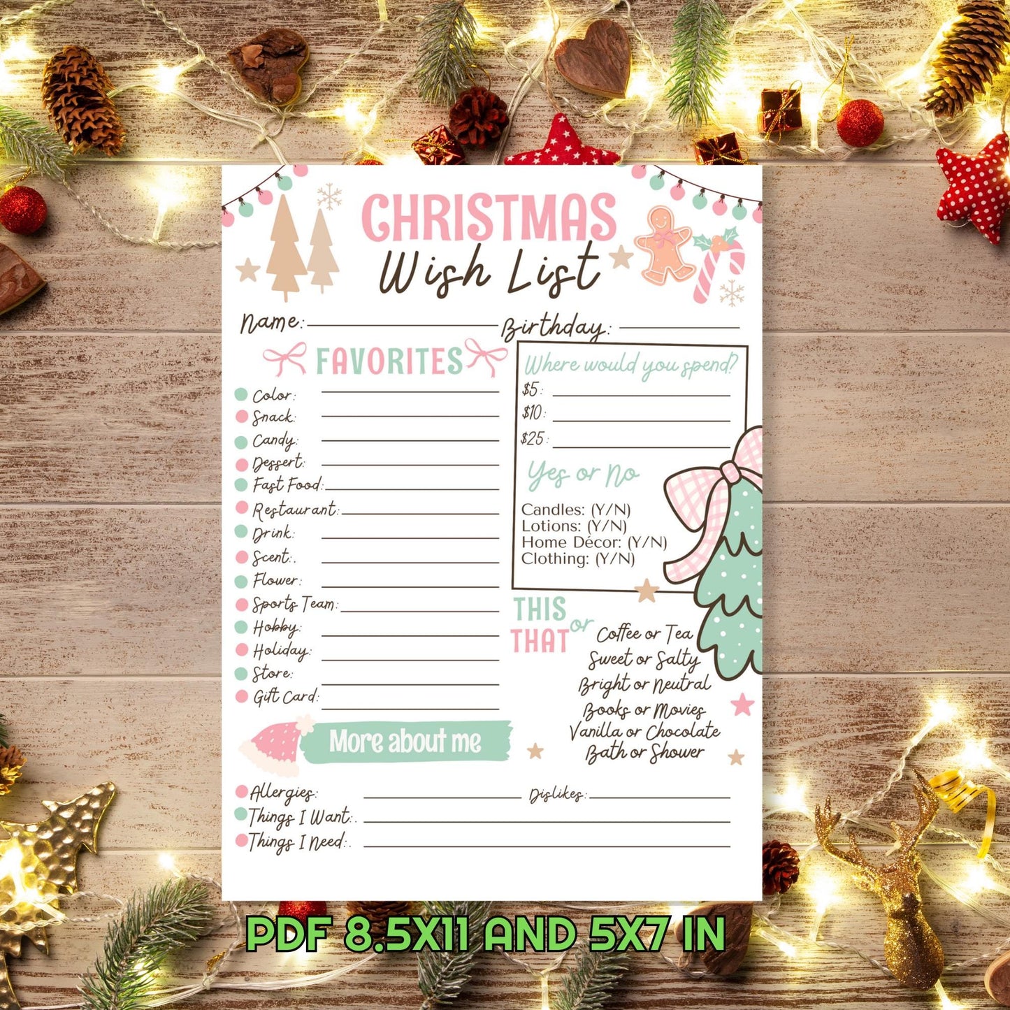 Christmas Wish List Printable, Coworker Secret Santa Survey, Christmas Girly List, Appreciation preppy Wishlist, PDF ready