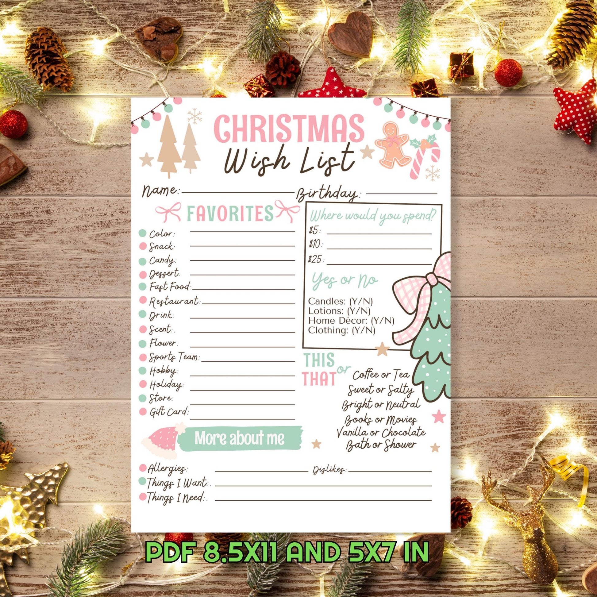 Christmas Wish List Printable, Coworker Secret Santa Survey, Christmas Girly List, Appreciation preppy Wishlist, PDF ready