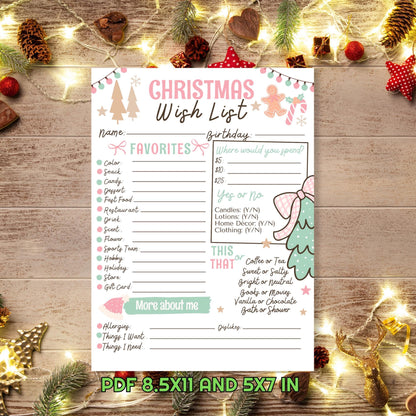Christmas Wish List Printable, Coworker Secret Santa Survey, Christmas Girly List, Appreciation preppy Wishlist, PDF ready