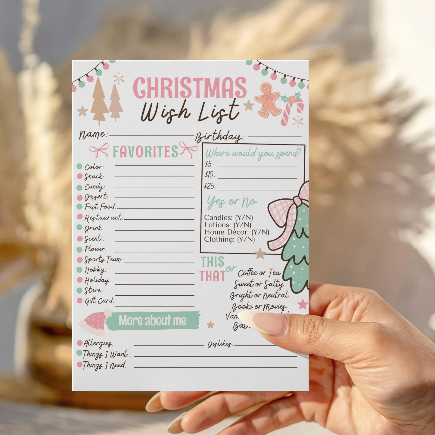 Christmas Wish List Printable, Coworker Secret Santa Survey, Christmas Girly List, Appreciation preppy Wishlist, PDF ready