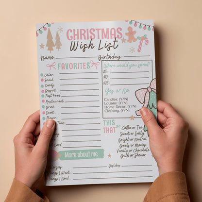 Christmas Wish List Printable, Coworker Secret Santa Survey, Christmas Girly List, Appreciation preppy Wishlist, PDF ready