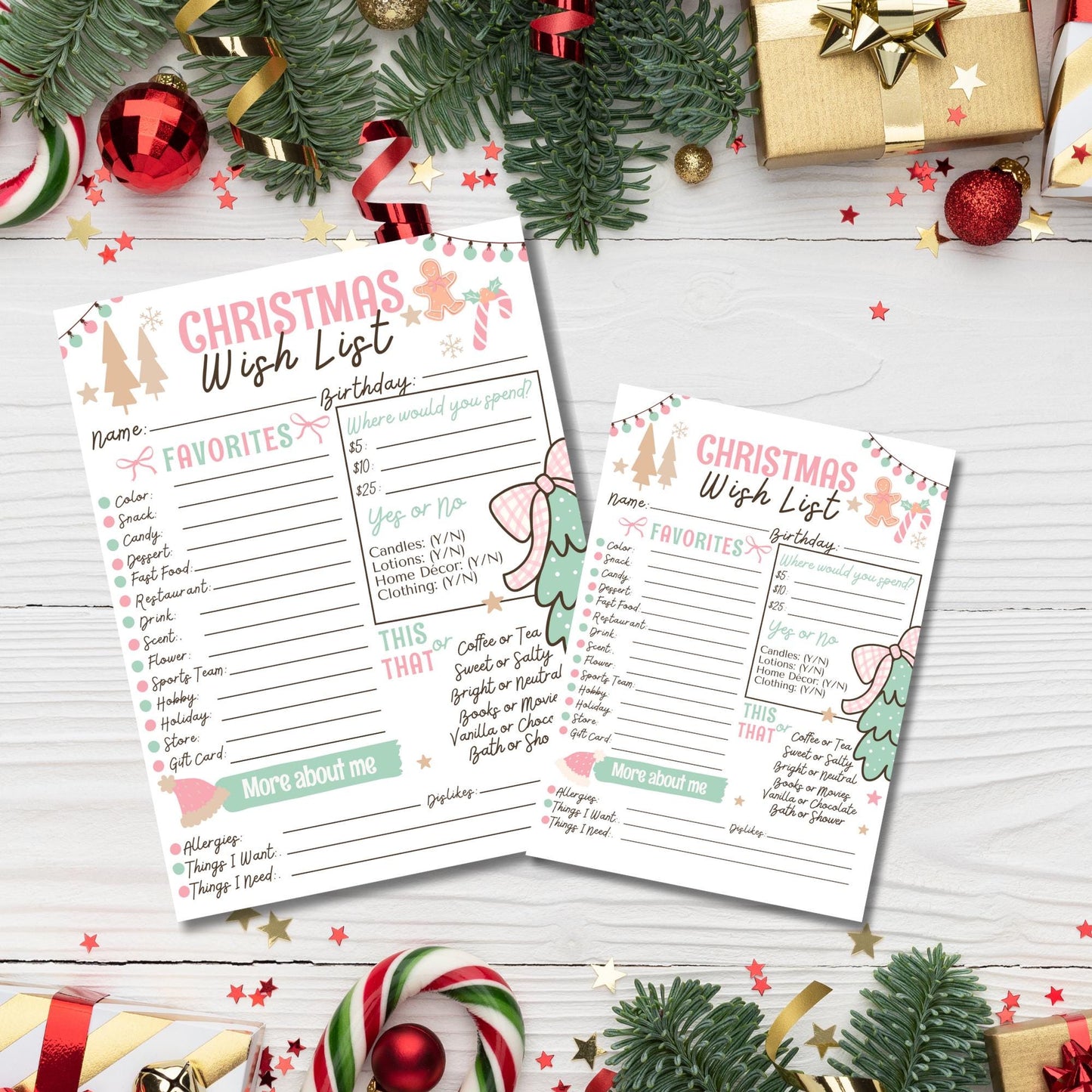 Christmas Wish List Printable, Coworker Secret Santa Survey, Christmas Girly List, Appreciation preppy Wishlist, PDF ready