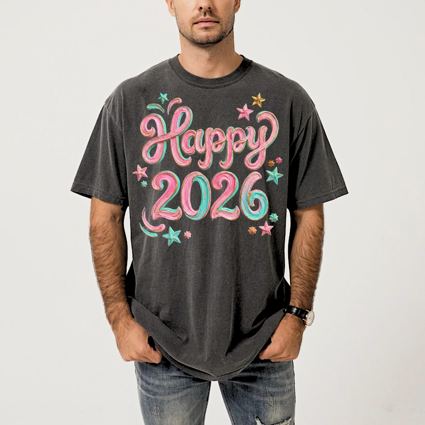 happy 2026, preppy PNG, pastel Brushstroke, Hand-Painted new year