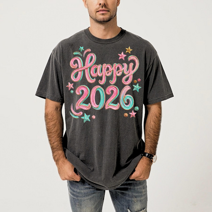 happy 2026, preppy PNG, pastel Brushstroke, Hand-Painted new year