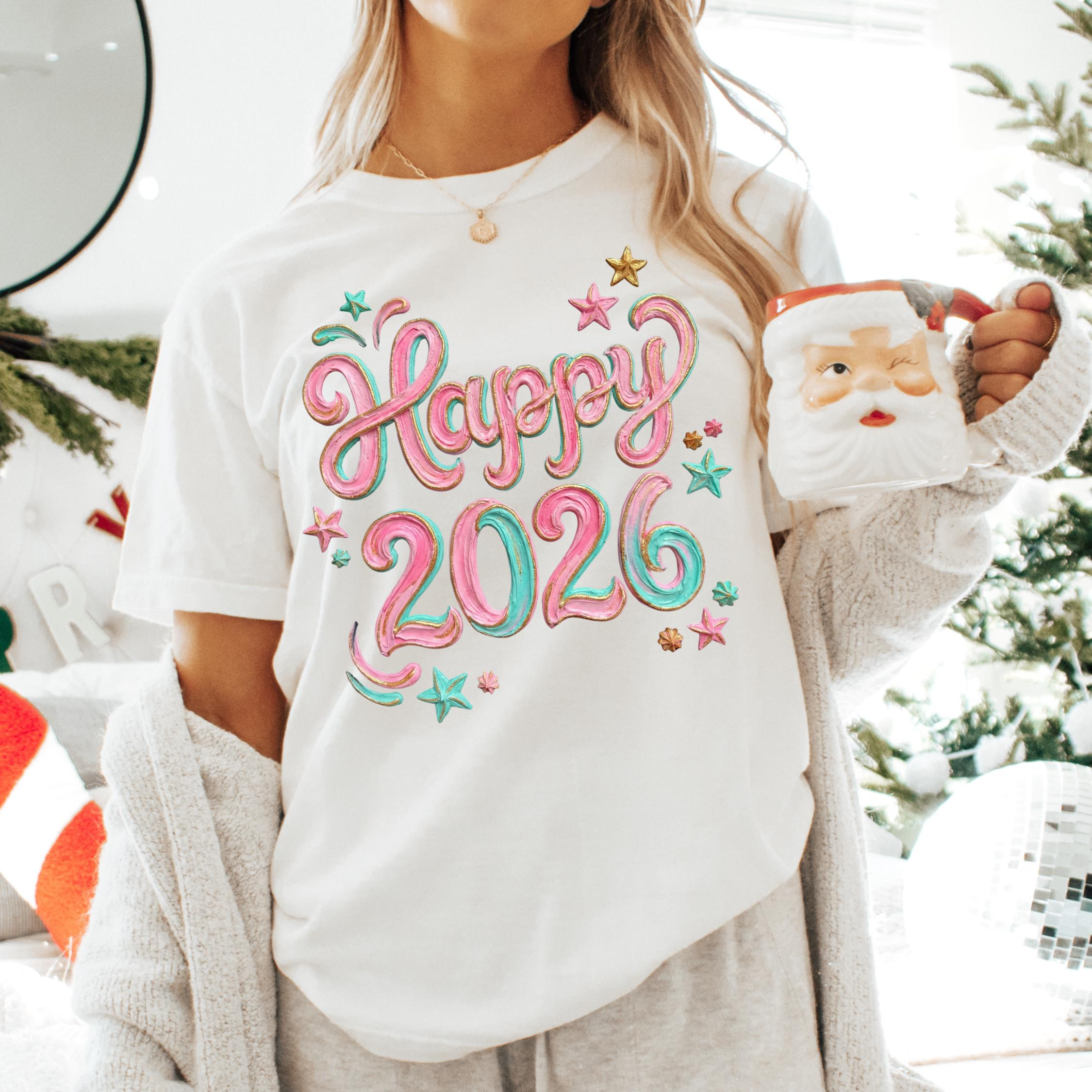 happy 2026, preppy PNG, pastel Brushstroke, Hand-Painted new year