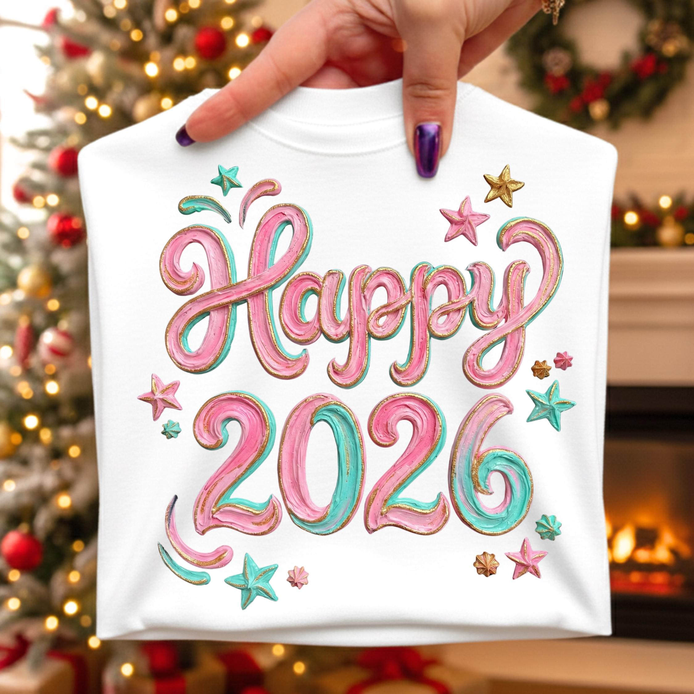 happy 2026, preppy PNG, pastel Brushstroke, Hand-Painted new year
