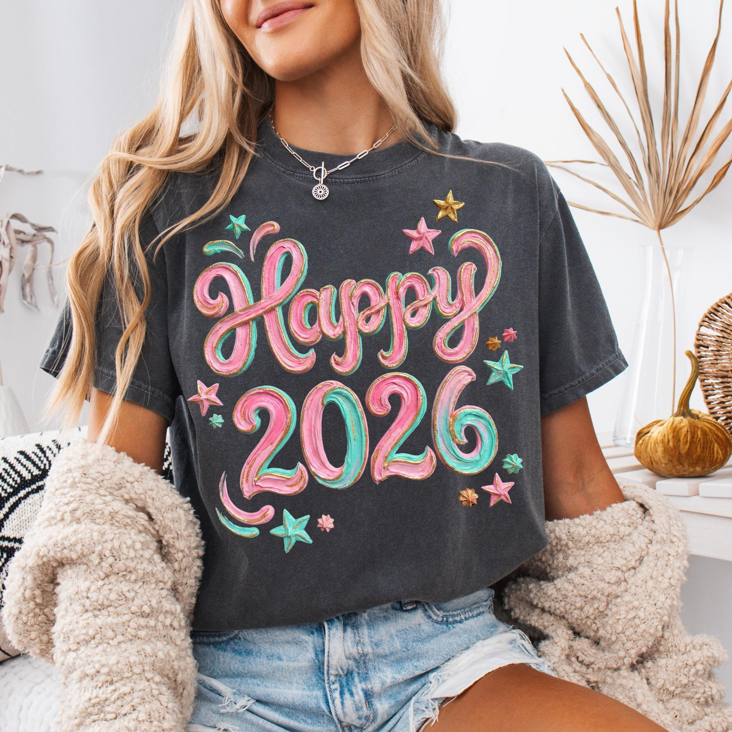happy 2026, preppy PNG, pastel Brushstroke, Hand-Painted new year