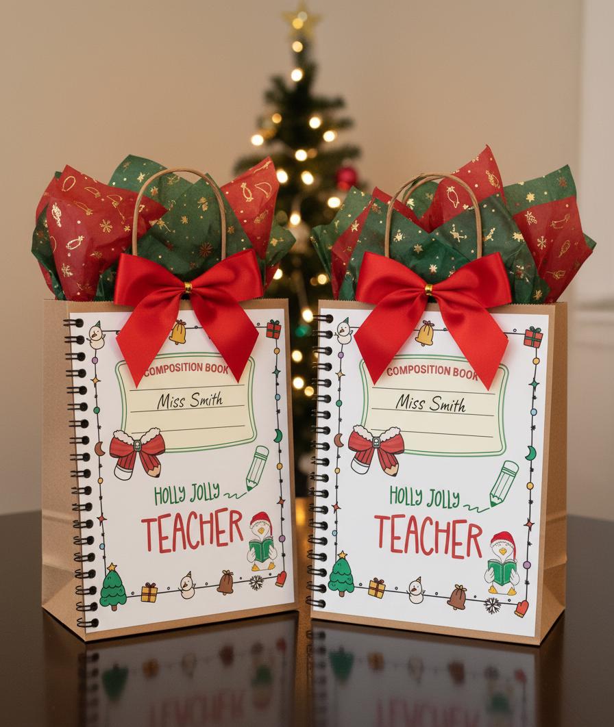 teacher Christmas gift, personalized christmas gift bag, printable gift tag