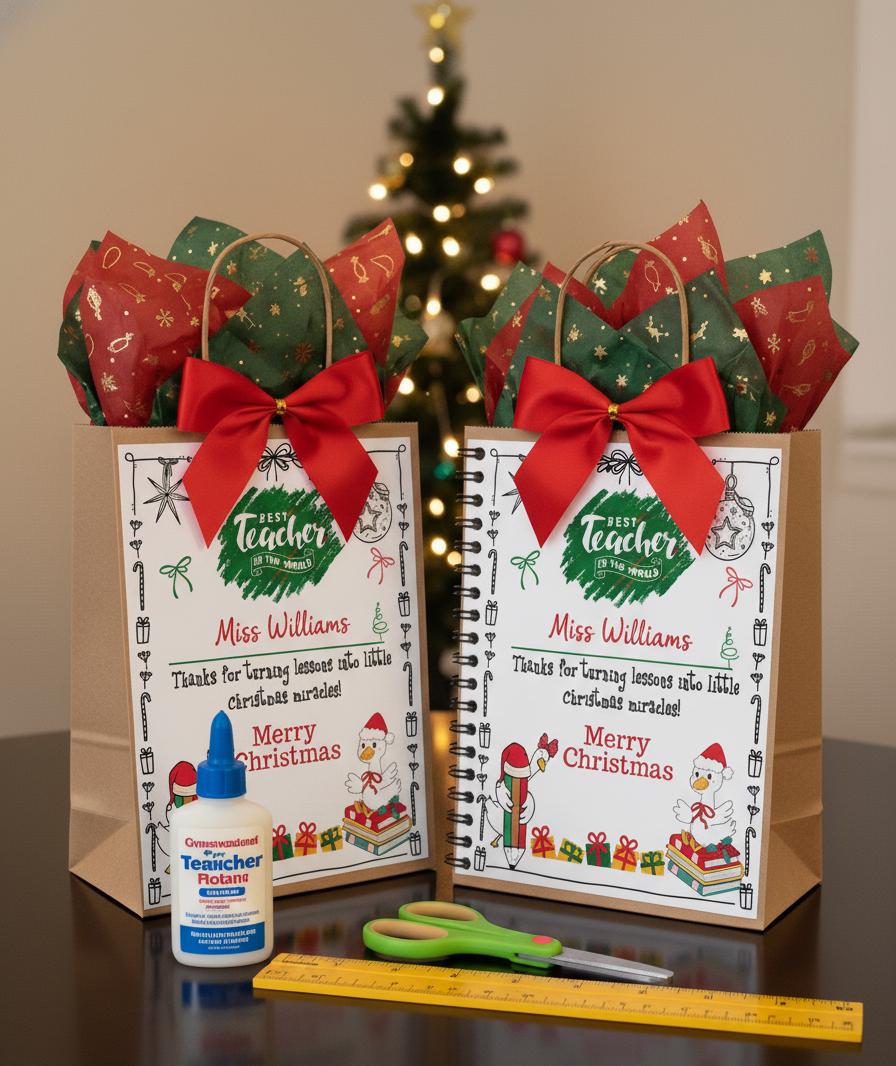 teacher Christmas gift, personalized christmas gift bag, printable gift tag