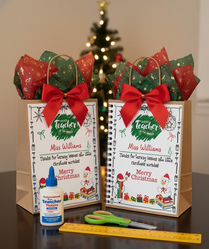 teacher Christmas gift, personalized christmas gift bag, printable gift tag
