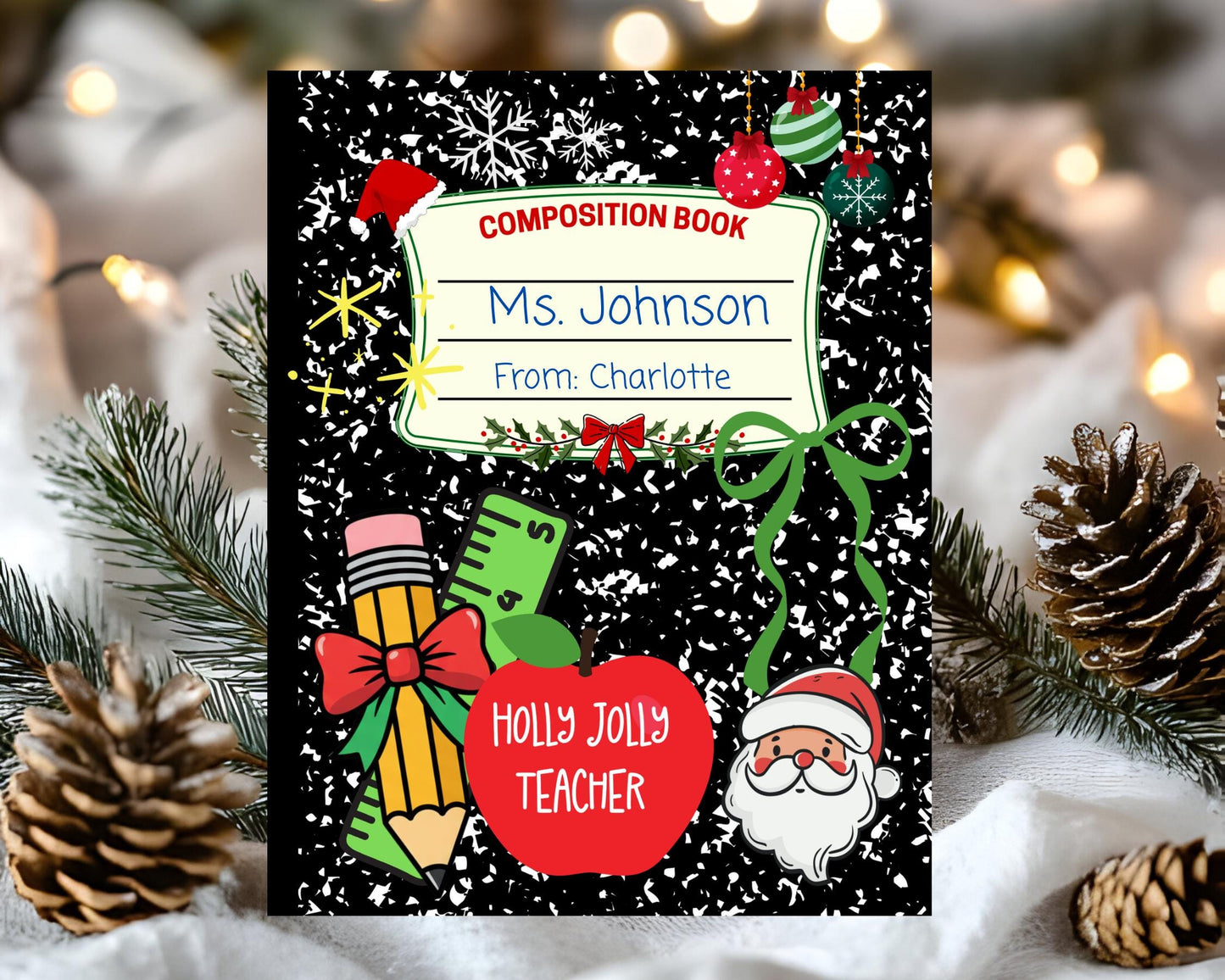 teacher Christmas gift, personalized christmas gift bag, printable gift tag