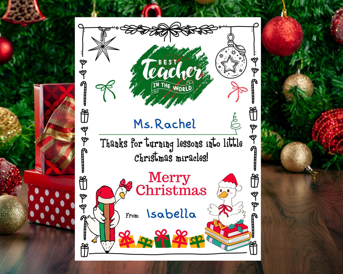 teacher Christmas gift, personalized christmas gift bag, printable gift tag