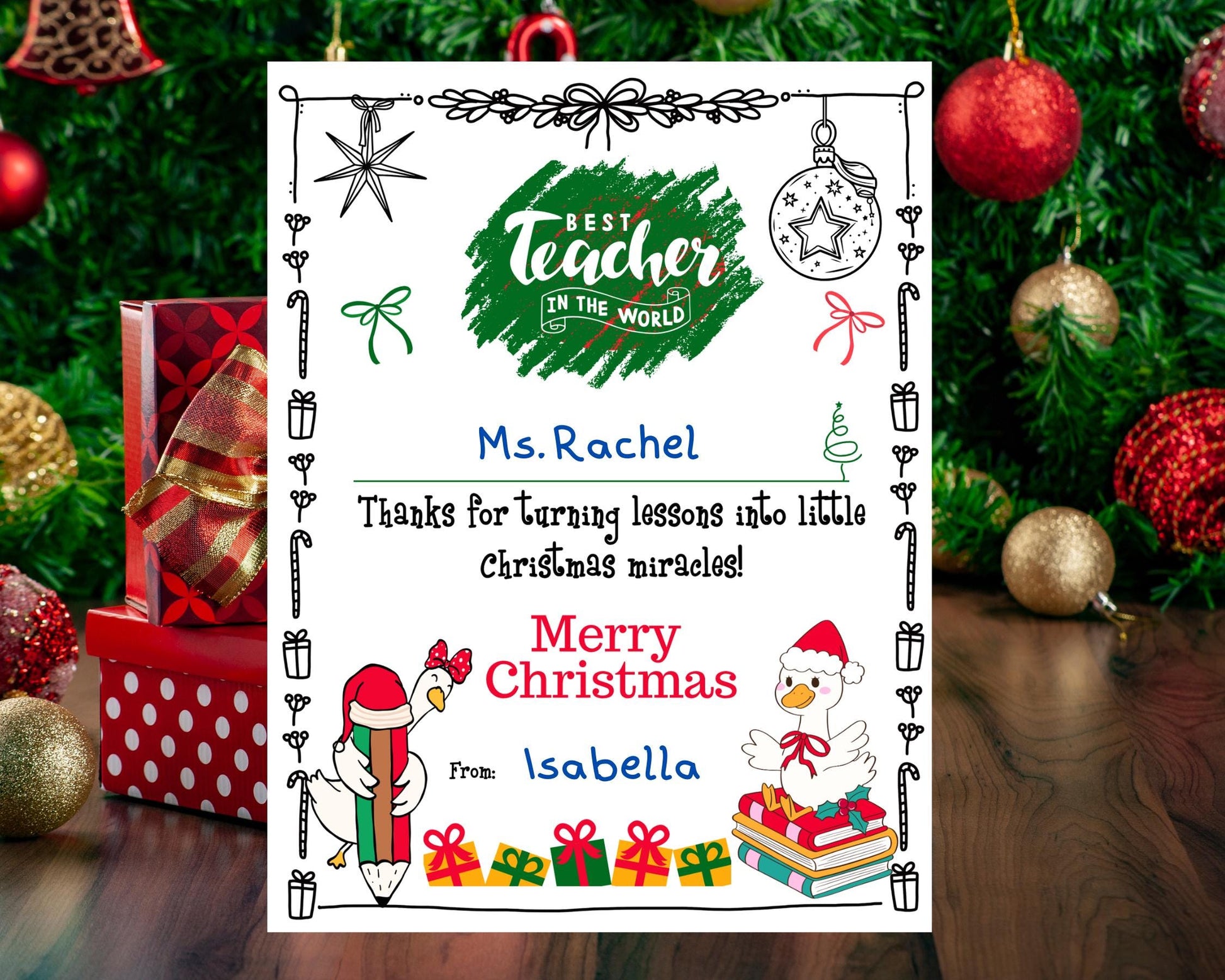 teacher Christmas gift, personalized christmas gift bag, printable gift tag