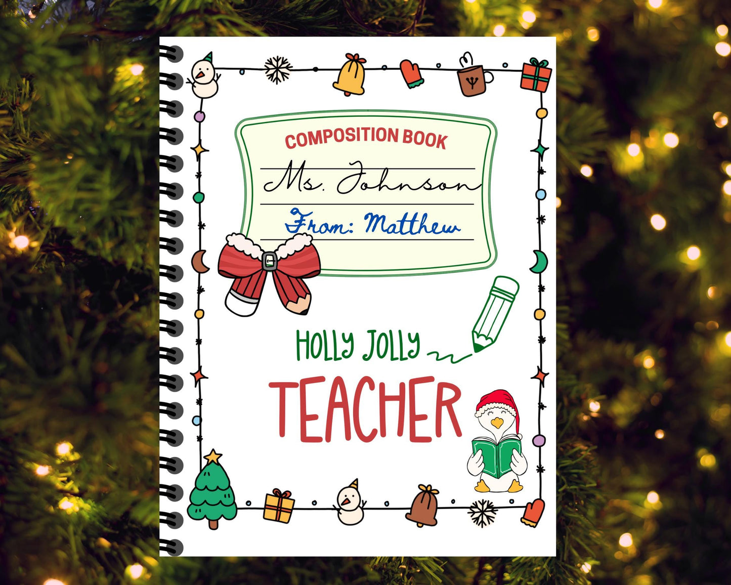 teacher Christmas gift, personalized christmas gift bag, printable gift tag