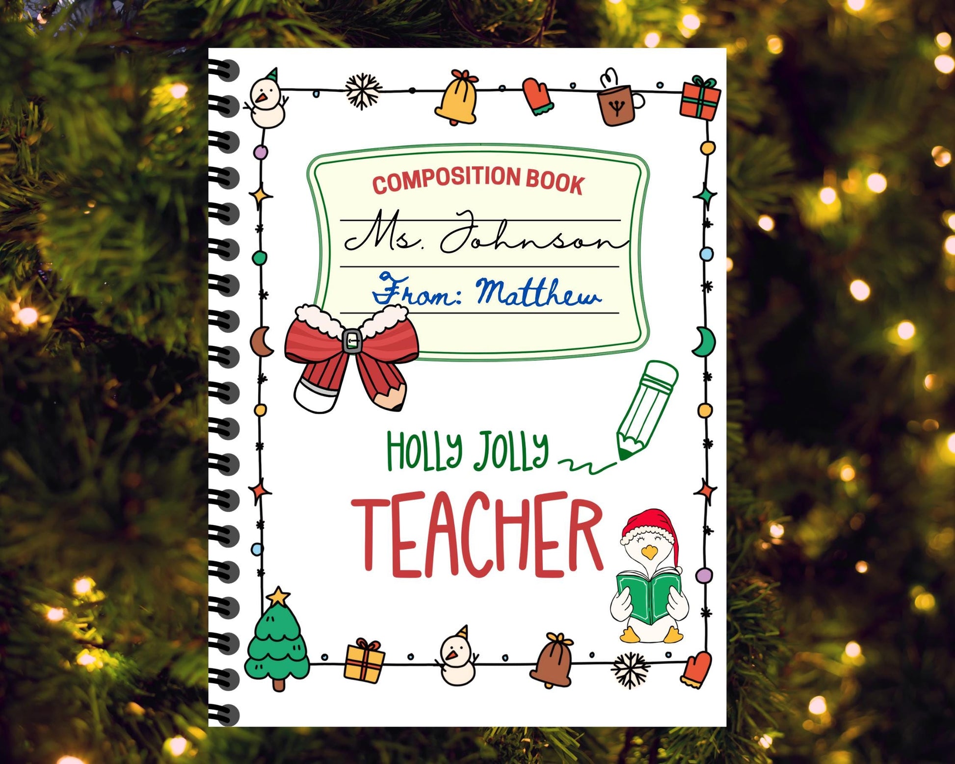 teacher Christmas gift, personalized christmas gift bag, printable gift tag